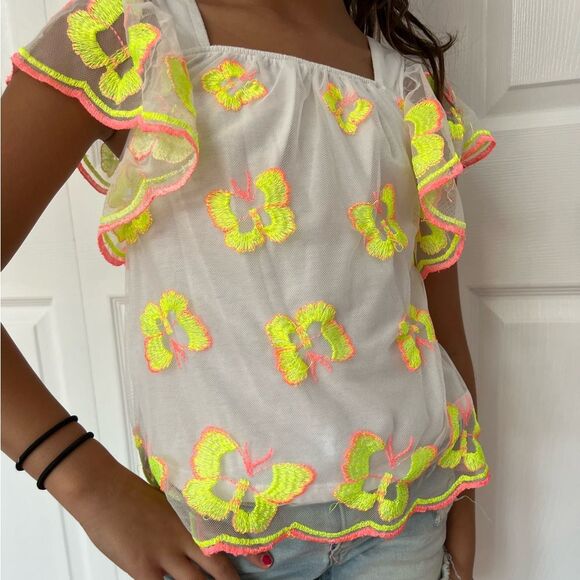 Cat & Jack Yellow and Orange Blouse with Butterfly Pattern Small - Picture 1 of 6